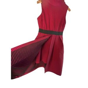 Eva Mendes Red Black Striped Fit & Flare Sleeveless Dress M Cowl Neck Belted